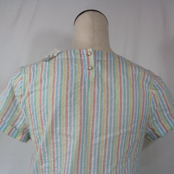 ModCloth 100% Cotton Short Sleeve Top Size M Striped Star Button back detail NEW - Picture 5 of 8